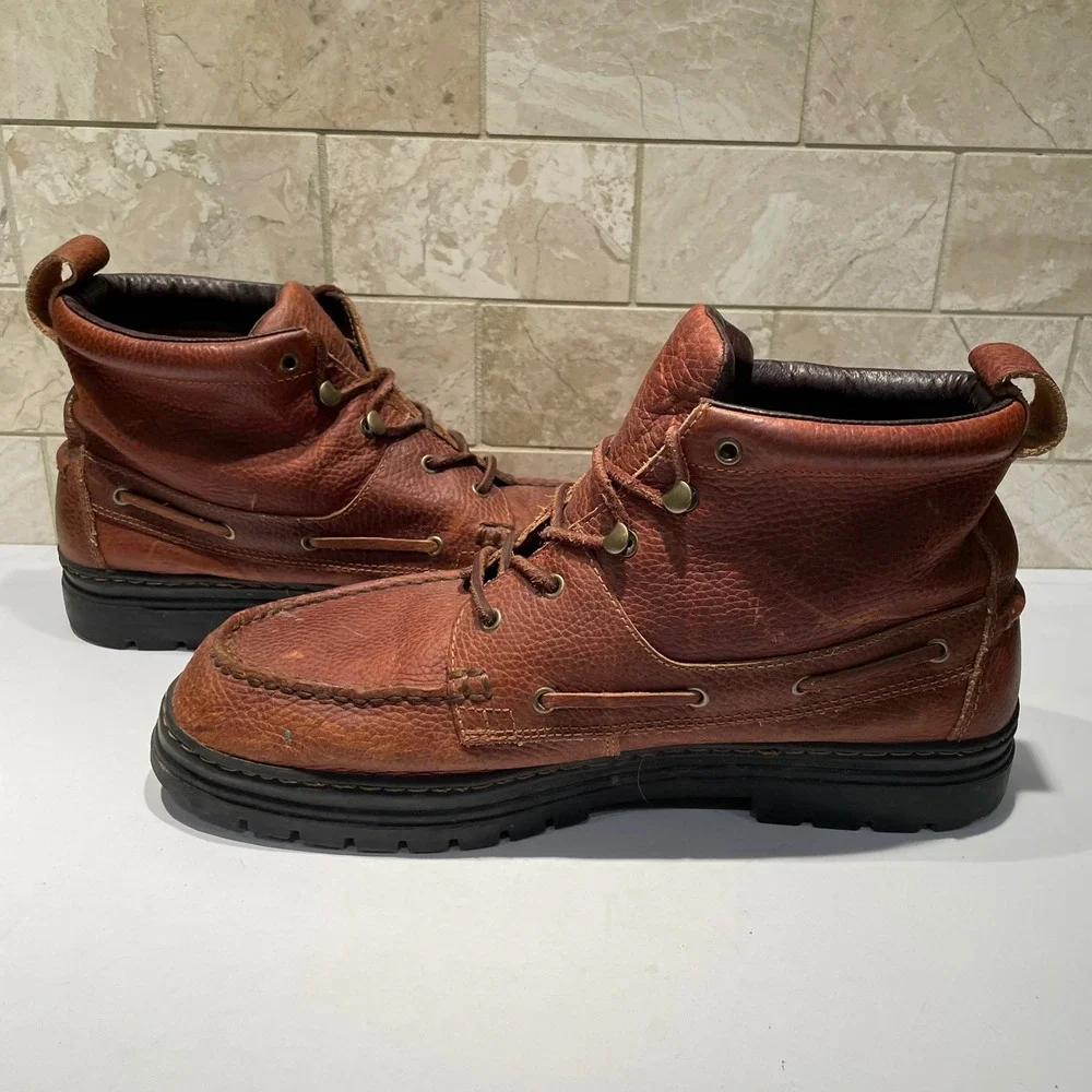 Justin Mens 991 Brown Pebbled Leather Chukka Moc Toe Lug Sole Boots Size 13M